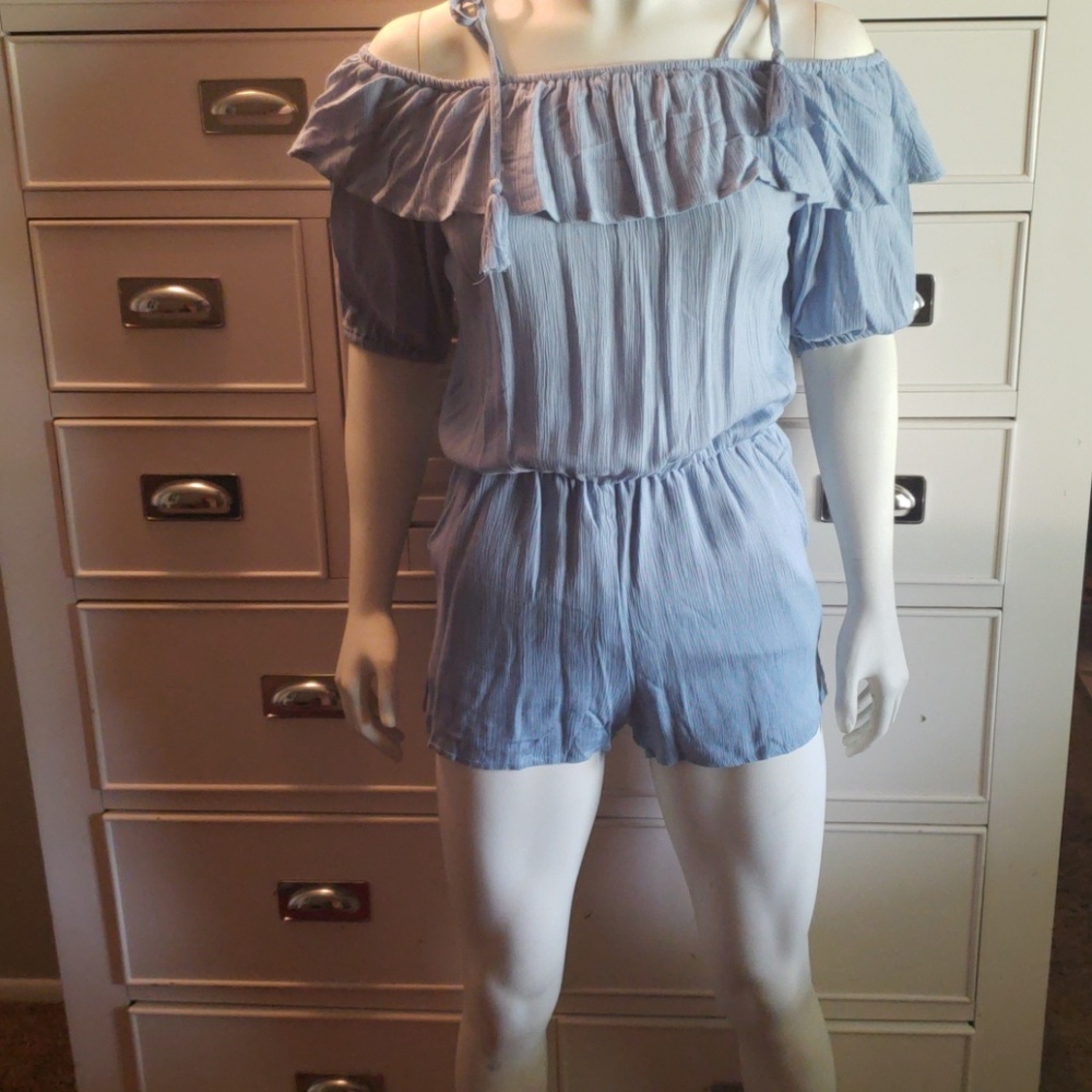 Blue cold shoulder romper